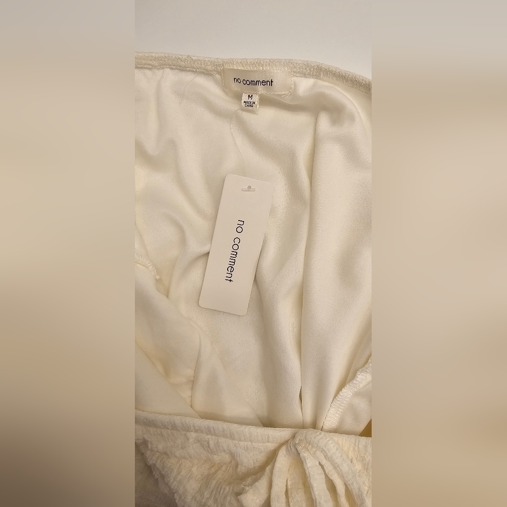 No Comment White Smocked Puff Sleeve Midi Dress – Size M NWT - Picture 2 of 5
